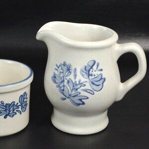 Vintage Pfaltzgraff Yorktowne Stoneware Creamer, White with Blue Floral